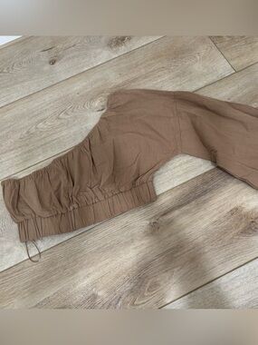Women's Brown Elastic Waist Puff Sleeve Jumpsuit Top